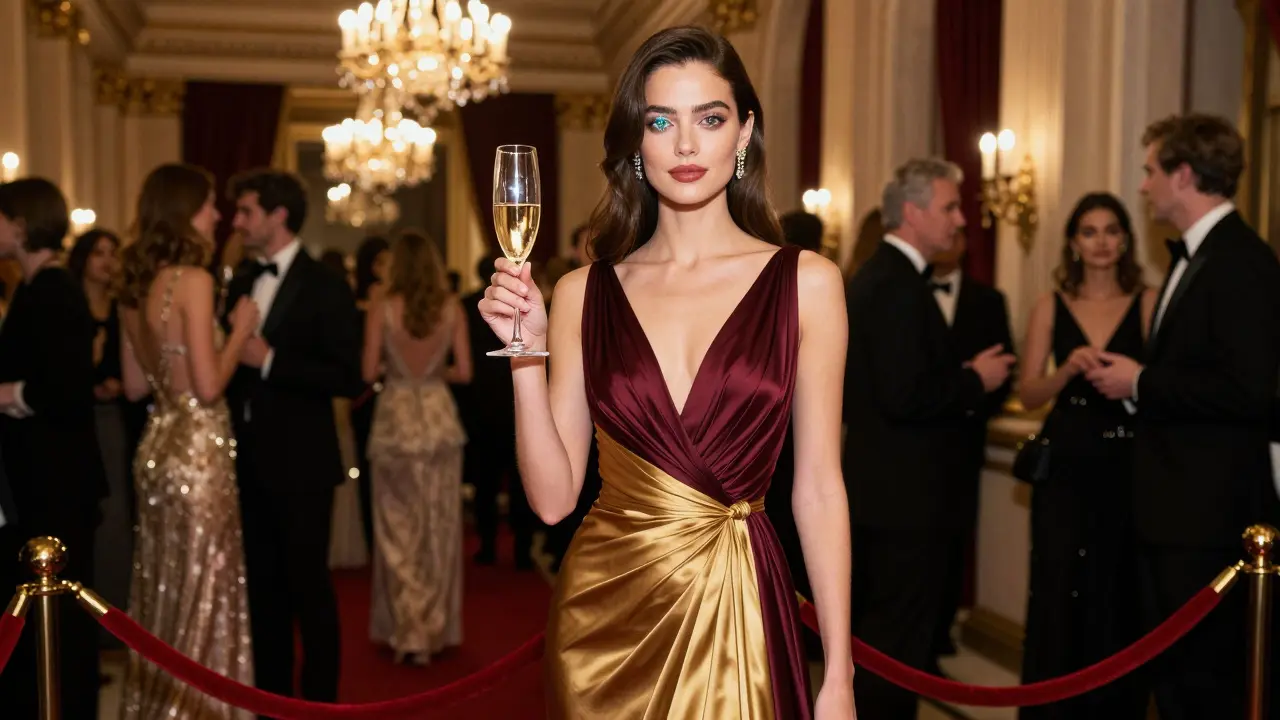 Woman in evening gown at opera premiere gala